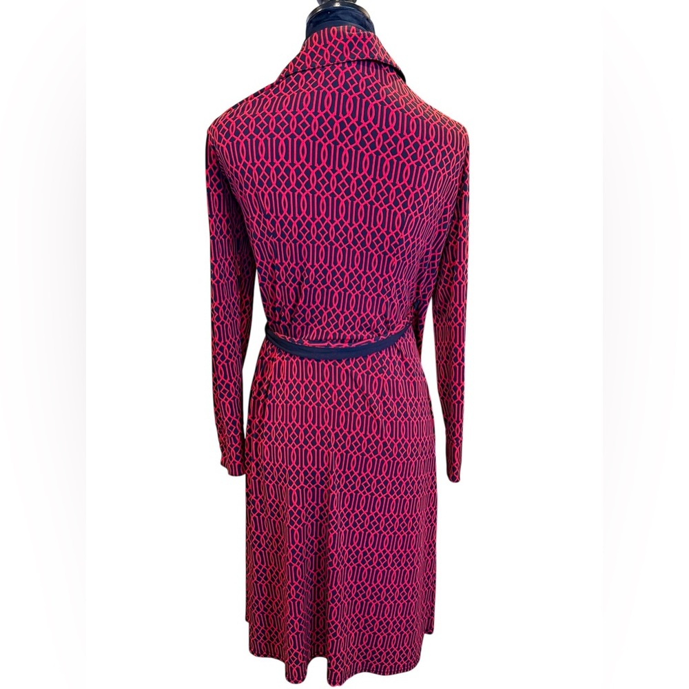 Sandra Darren Red Black Patterned Wrap Dress Size… - image 3
